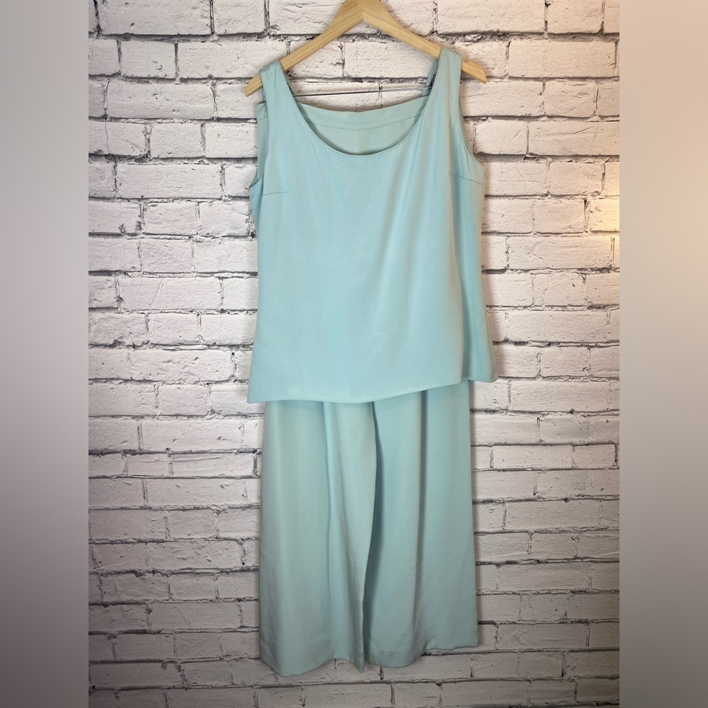 Mary McFadden Couture Vintage Blue 2 Piece Set Wide Leg Pants Tank SILK size 12 - Picture 13 of 15
